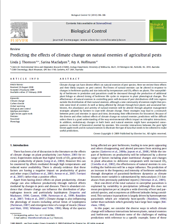 Predicting the effects of climate change on natural enemies of agricultural pests